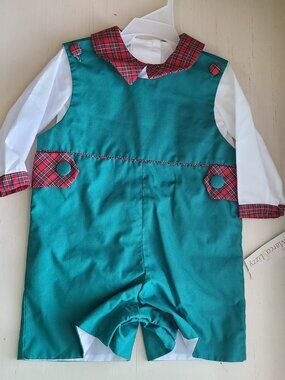 Marco & Lizzy Baby Boy Christmas Outfit 12M Plaid Holiday Romper Set NWT